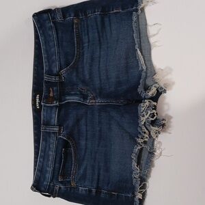 Express Women's Dark Blue Frayed Jean Shorts